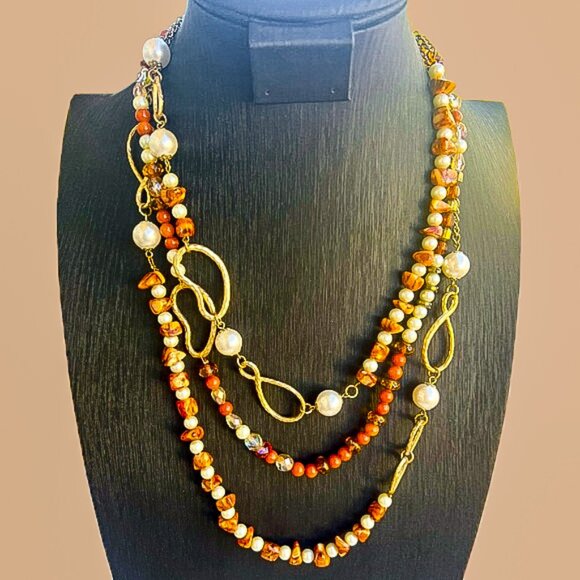 Asymmetrical Multi-Strand Beaded Necklace Y2K New Old Stock - Picture 1 of 12